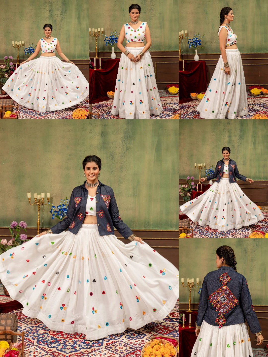 deep navy blue mirror work lehenga circular skirt kalyanja KL188