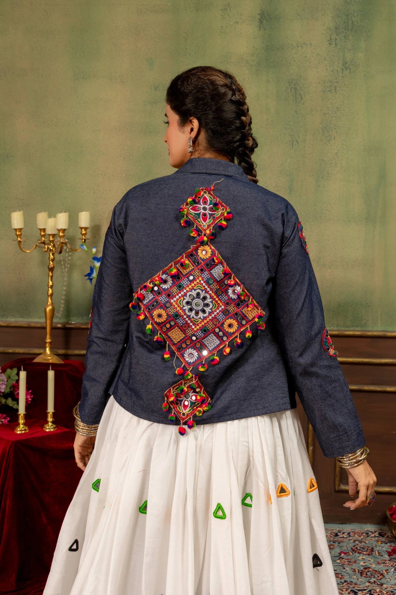 deep navy blue mirror work lehenga festival wear kalyanja KL188