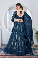 Deep Navy Blue Lehenga deep back dori tie-up choli back view – Kalyanja KL165
