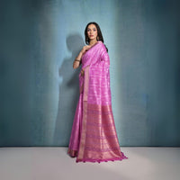 Deep Pink Ikkat Or Zari Weaving Soft Khadi Raw Silk Saree