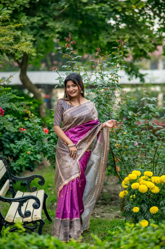 Deep Purple Madhubani Silk Saree