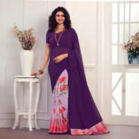 Deep Purple Shade Georgette Printed Saree