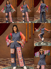 Denim Blue Embroidered Coord Set Flat Lay Full Set KC23