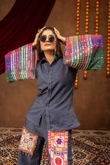 Denim Blue Embroidered Coord Set Full Length View KC23