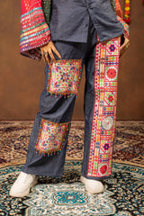 Denim Blue Embroidered Coord Set Model Pose View KC23