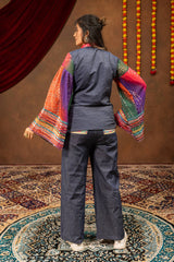 Denim Blue Embroidered Coord Set Back View Covered KC23