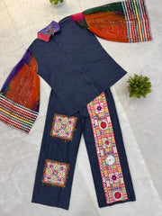 Denim Blue Embroidered Coord Set Detail View KC23