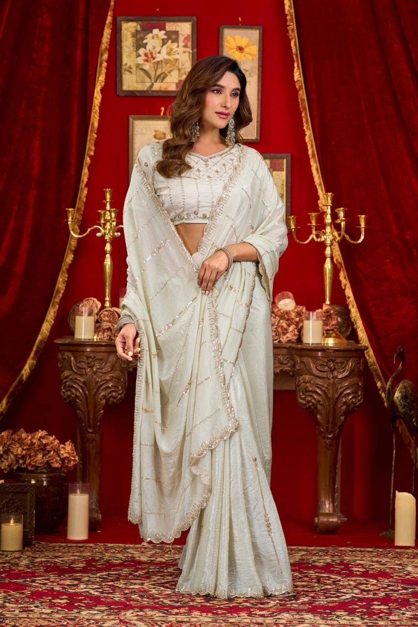 Off White Prada Silk Saree - View 5