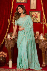 Mint Green Prada Silk Saree - Blouse Close Up