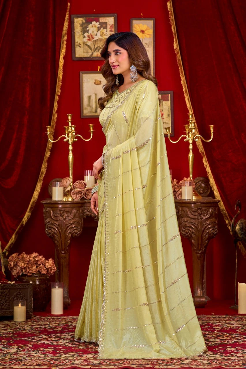 Yellow Prada Silk Saree - View 6