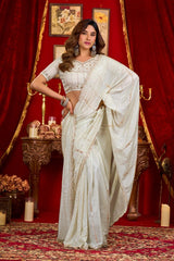 Off White Prada Silk Saree - View 4