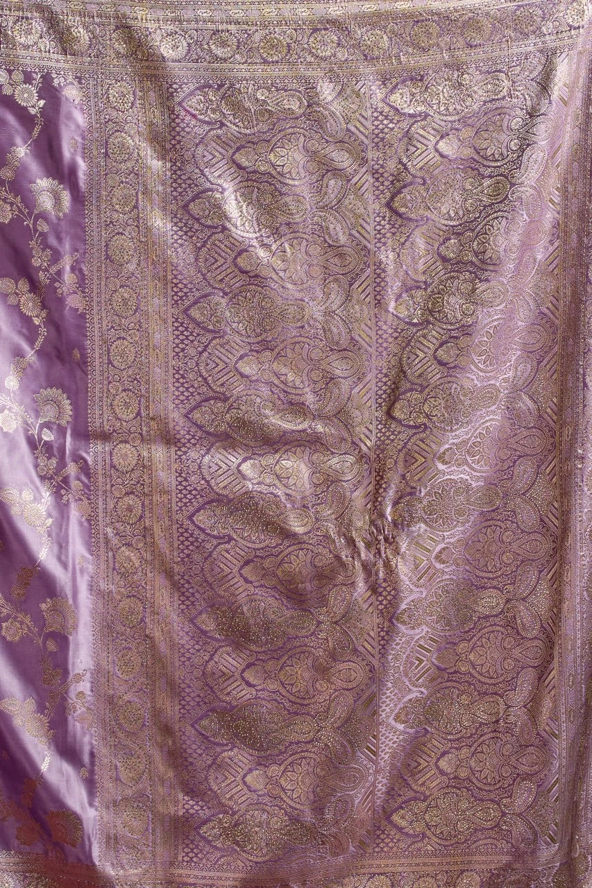 Lavender Jacquard Saree - Flat Lay Zari Border