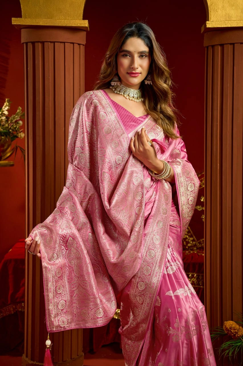 Rose Pink Satin Silk Saree - View 4