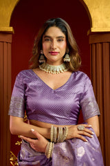 Lavender Satin Silk Saree - Blouse Close Up