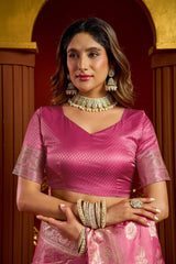 Rose Pink Satin Silk Saree - View 6