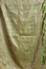 Pista Green Jacquard Saree - Flat Lay Zari Border