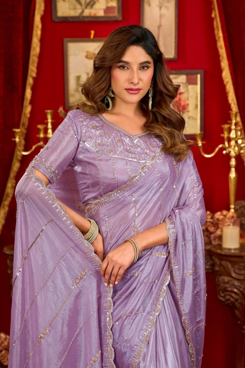 Lavender Prada Silk Saree - Side View