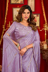 Lavender Prada Silk Saree - Side View