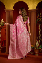 Rose Pink Satin Silk Saree - View 5
