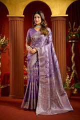 Lavender Satin Silk Blend Saree - Jacquard Weaving View 2