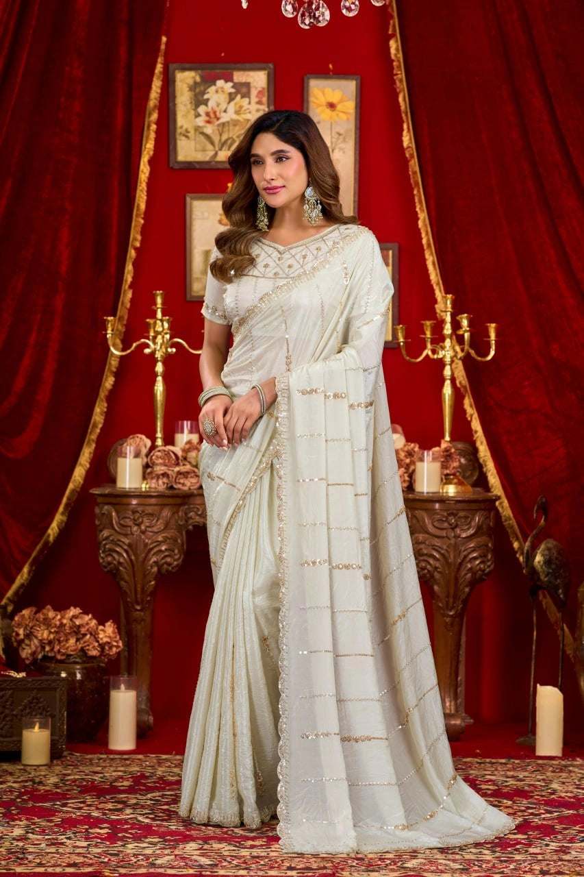 Off White Prada Silk Saree - Blouse Close Up
