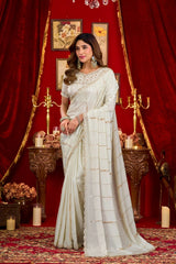 Off White Prada Silk Saree - Blouse Close Up
