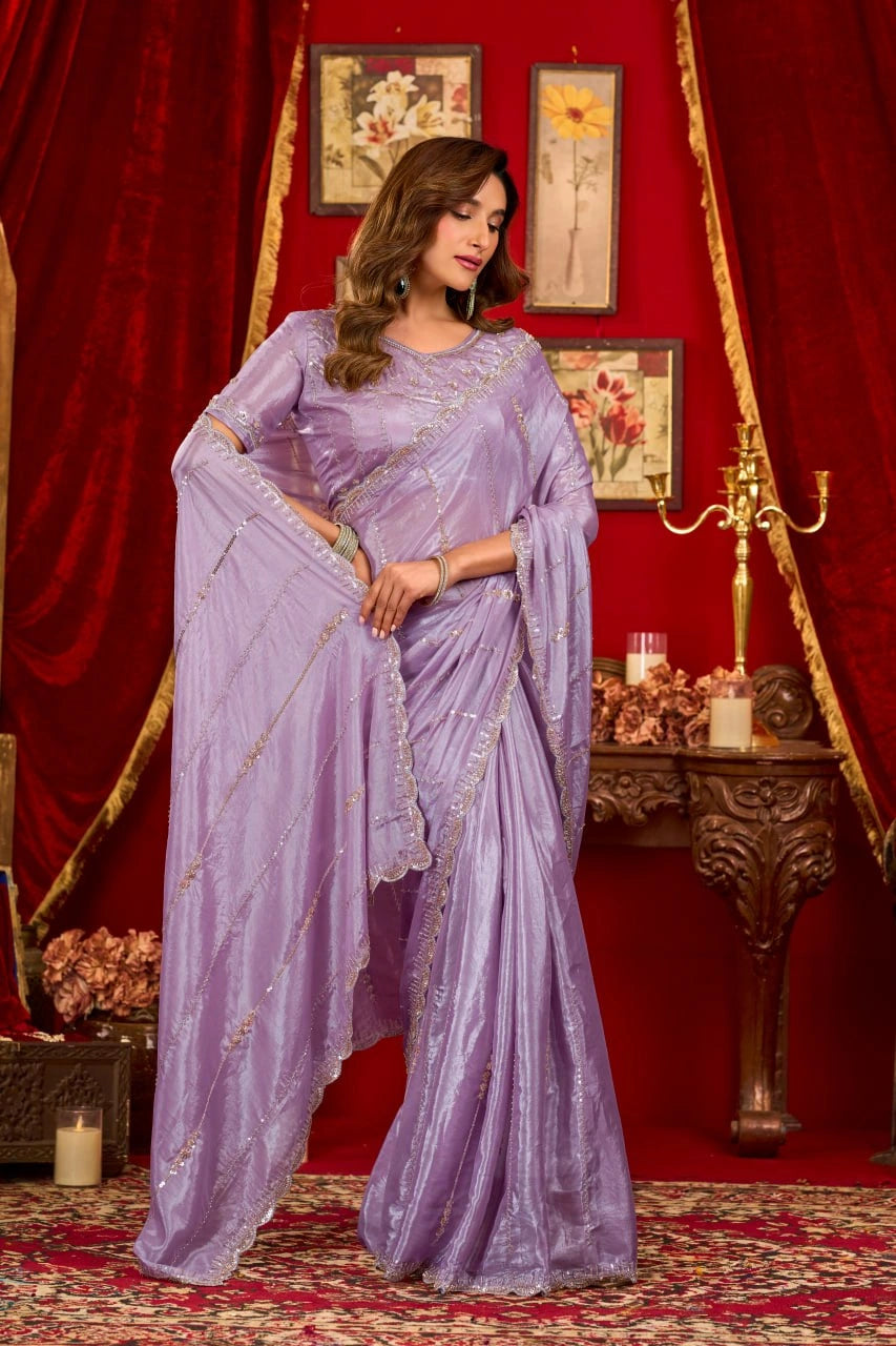 Lavender Prada Silk Saree - View 3