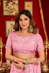 Pink Prada Silk Blend Saree - Beads Sequins Cutwork Border