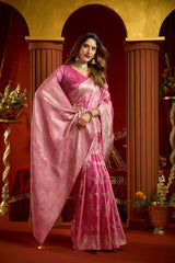 Rose Pink Satin Silk Saree - View 3