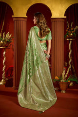 Pista Green Satin Silk Saree - View 4
