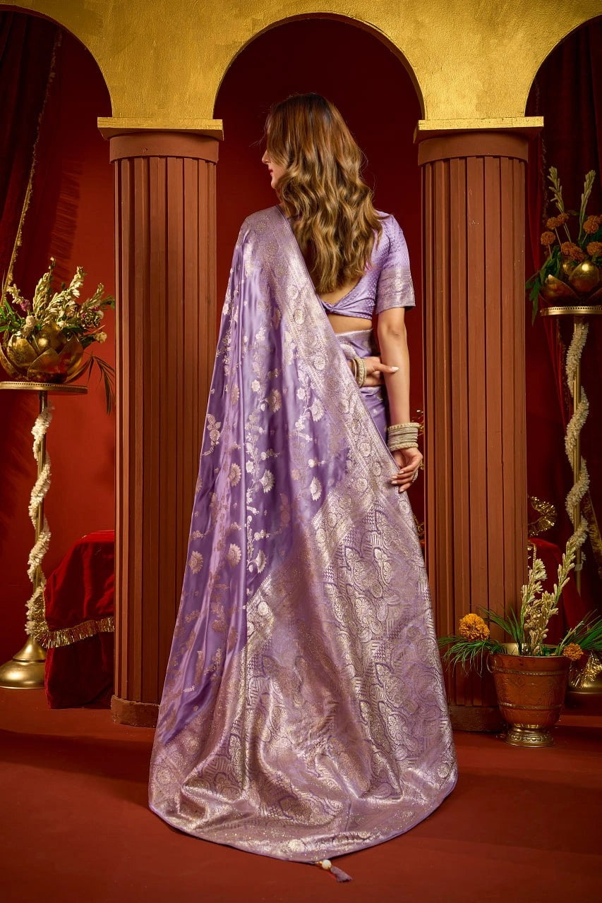 Lavender Satin Silk Saree - View 5