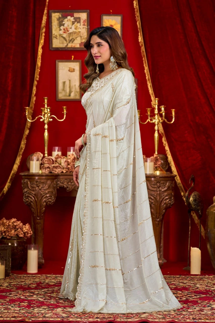 Off White Prada Silk Saree - View 6