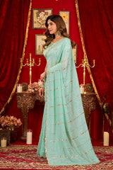 Mint Green Prada Silk Saree - Side View