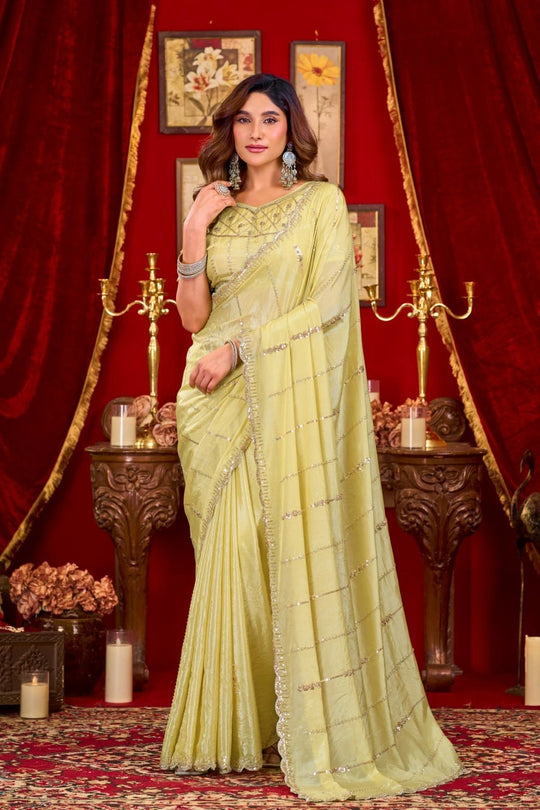 Yellow Prada Silk Saree - Blouse Close Up