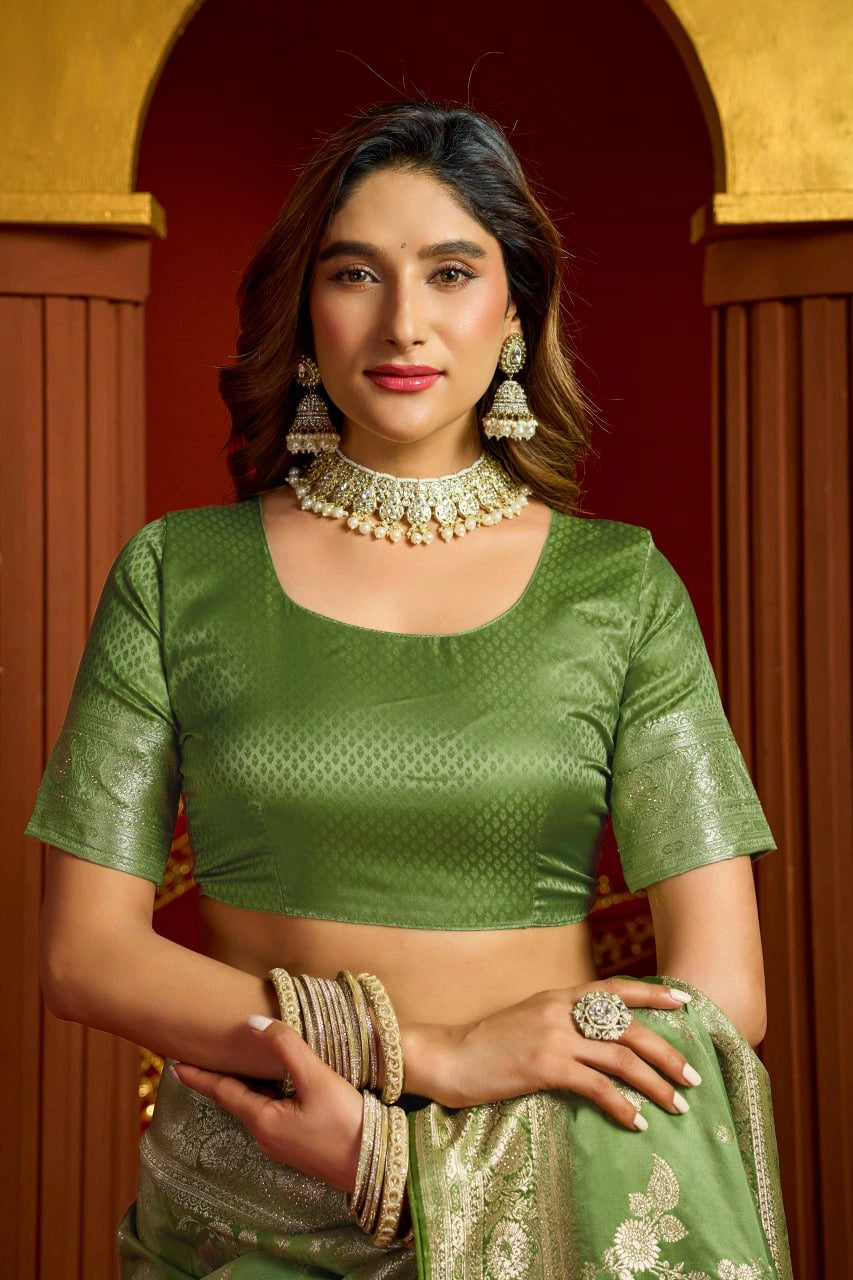 Pista Green Satin Silk Saree - View 6