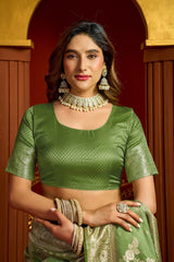 Pista Green Satin Silk Saree - View 6