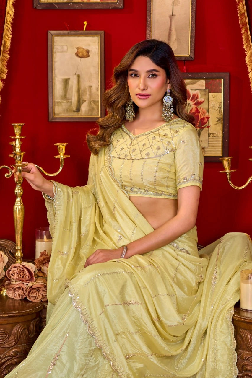 Yellow Prada Silk Saree - View 4