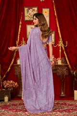 Lavender Prada Silk Blend Saree - Beads Sequins Cutwork Border