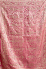 Rose Pink Jacquard Saree - Flat Lay Zari Border
