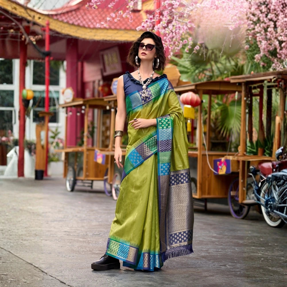 Pista Banarasi Silk Zari Weaving Saree Kalyanja Fashion