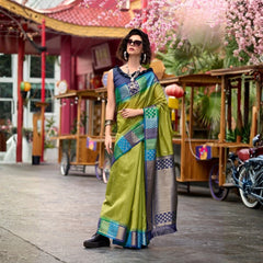 Pista Banarasi Silk Zari Weaving Saree
