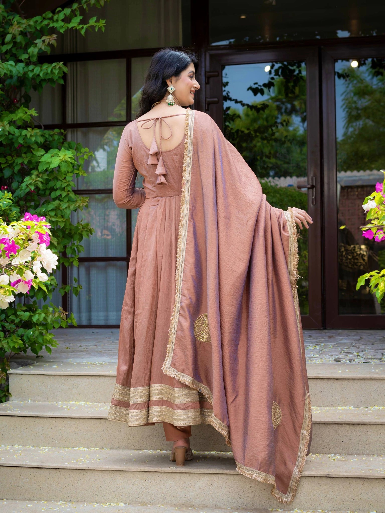 Dusty Rose Anarkali Suit KU321 back view
