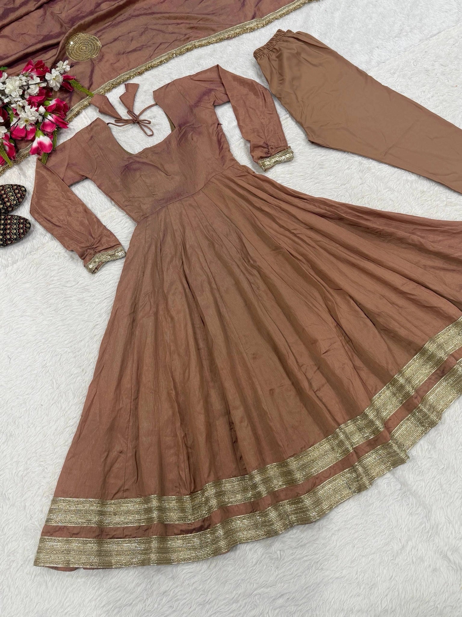 Dusty Rose Anarkali Suit KU321 flat lay