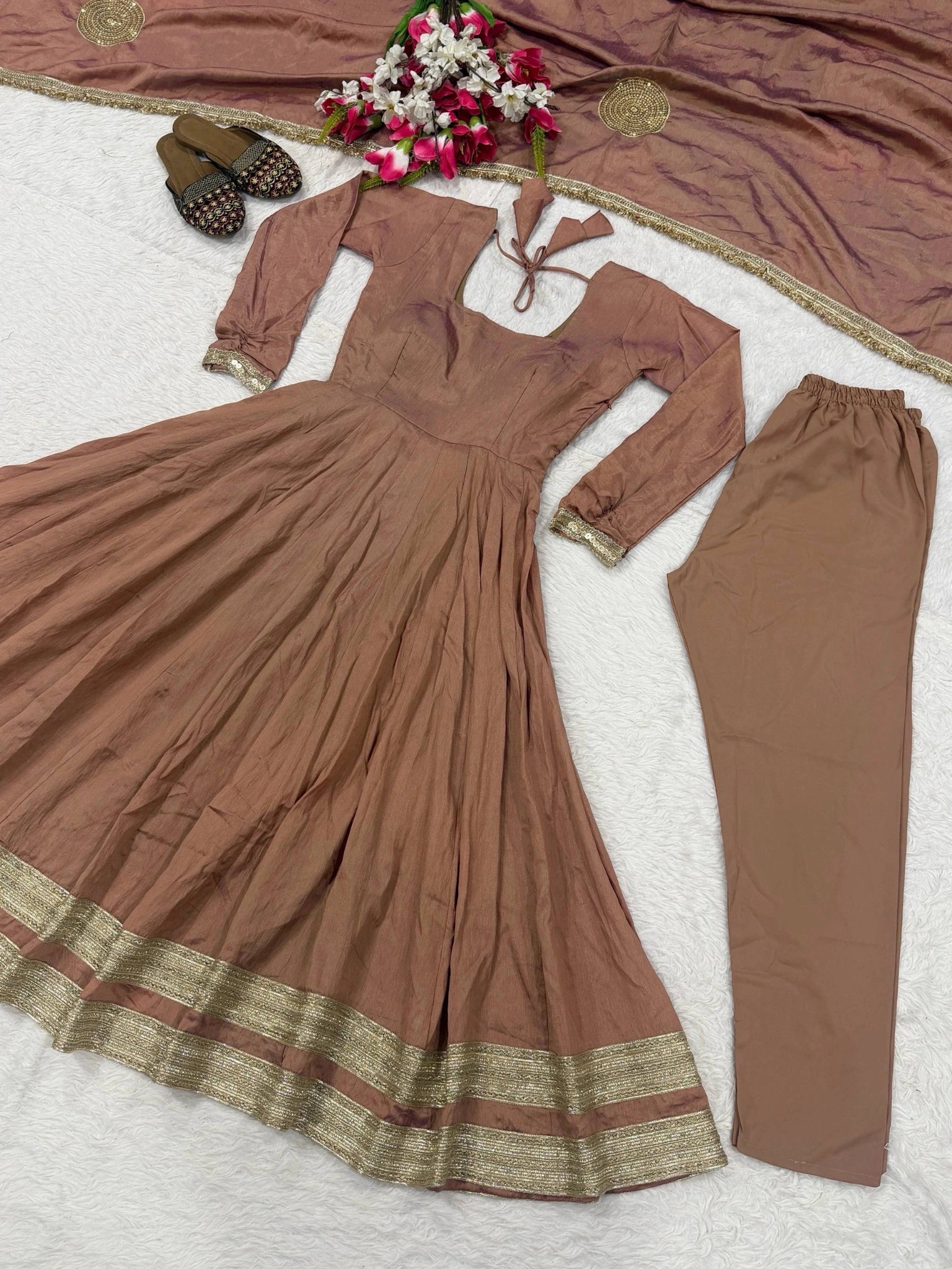 Dusty Rose Suit KU321 pant and kurta flat lay