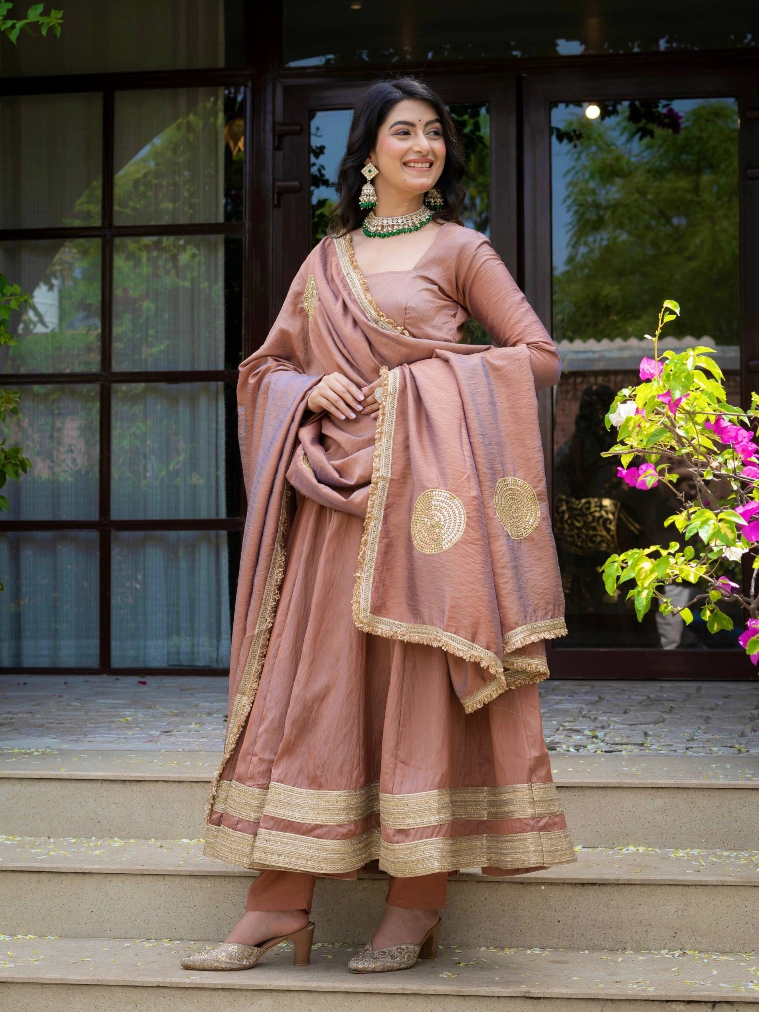 Dusty Rose Vichitra Suit KU321 full length