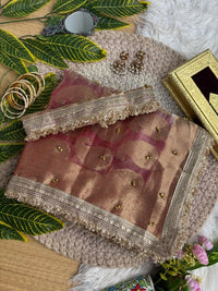 Dusty Rose Hand Ghungroo with Weaving Saree – Soft Banarasi Satin Silk