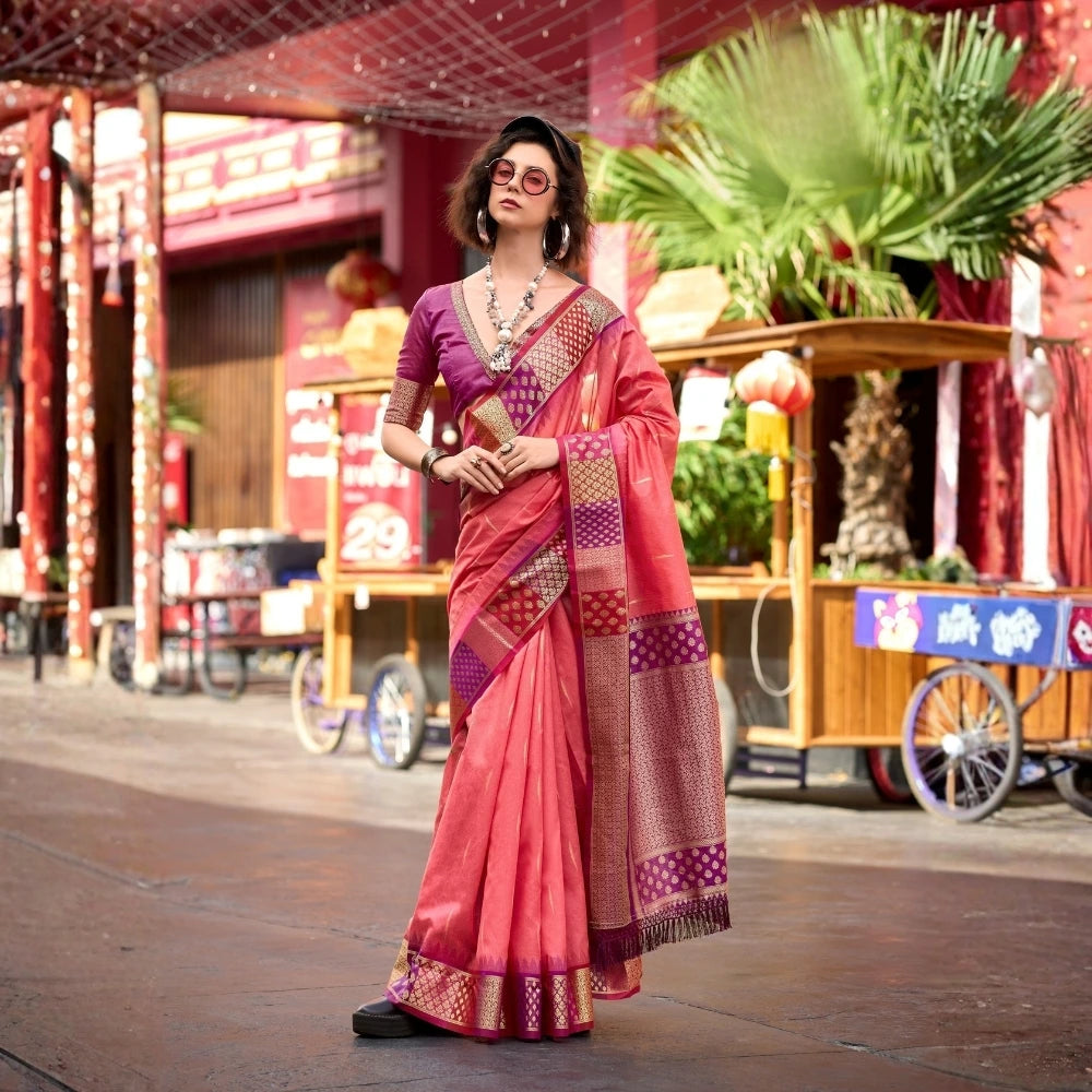 Soft Peach Banarasi Silk Zari Weaving Saree Kalyanja Fashion