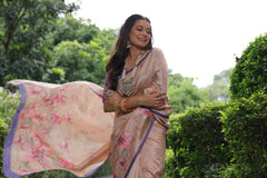 Light Beige Floral Silk Saree