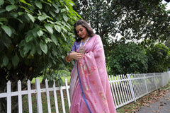 Light Pink Floral Print Soft Tusar Silk Saree
