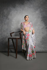 Light Gray Tussar Silk Saree